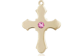 14kt Gold Filled Cross Pendant with a 3mm Rose Swarovski stone on an 18-inch Gold Filled Light Curb Chain