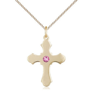 14kt Gold Filled Cross Pendant with 3mm Rose Swarovski Necklace
