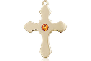 14kt Gold Filled Cross Pendant with a 3mm Topaz Swarovski stone on an 18-inch Gold Filled Light Curb Chain
