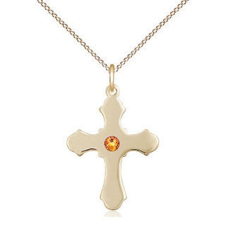 14kt Gold Filled Cross Pendant with 3mm Topaz Swarovski Necklace