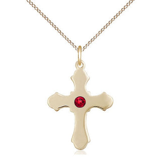 14kt Gold Filled Cross Pendant with 3mm Ruby Swarovski Necklace