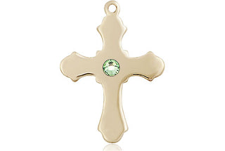 14kt Gold Filled Cross Pendant with a 3mm Peridot Swarovski stone on an 18-inch Gold Filled Light Curb Chain