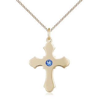 14kt Gold Filled Cross Pendant with 3mm Sapphire Swarovski Necklace