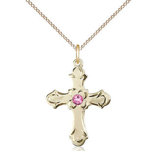 14kt Gold Filled Cross | 3mm Rose Swarovski stone | 18-inch Gold Filled Chain | Engravable