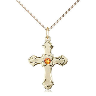 14kt Gold Filled Cross | 3mm Topaz Swarovski stone | 18-inch Gold Filled Chain | Engravable
