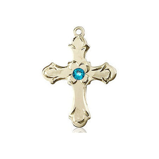 14kt Gold Filled Cross Pendant with a 3mm Zircon Swarovski stone on an 18-inch Gold Filled Light Curb Chain Engraved Catholic Saint Jewelry