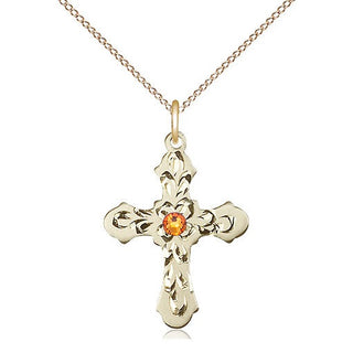 14kt Gold Filled Cross | 3mm Topaz Swarovski stone | 18-inch Gold Filled Chain | Engravable