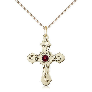 14kt Gold Filled Cross | 3mm Garnet Swarovski stone | 18-inch Gold Filled Chain | Engravable