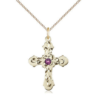 14kt Gold Filled Cross | 3mm Amethyst Swarovski stone | 18-inch Gold Filled Chain | Engravable