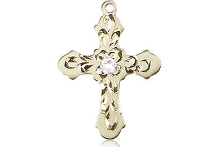14kt Gold Filled Cross Pendant with a 3mm Crystal Swarovski stone on an 18-inch Gold Filled Light Curb Chain Engraved Catholic Saint Jewelry