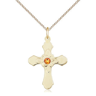 14kt Gold Filled Cross | 3mm Topaz Swarovski stone | 18-inch Gold Filled Chain | Engravable