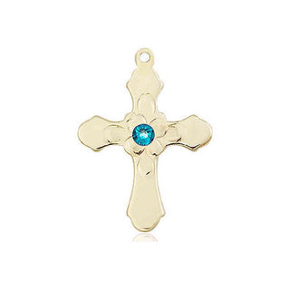 14kt Gold Filled Cross Pendant with a 3mm Zircon Swarovski stone on an 18-inch Gold Filled Light Curb Chain Engraved Catholic Saint Jewelry