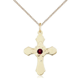 14kt Gold Filled Cross | 3mm Garnet Swarovski stone | 18-inch Gold Filled Chain | Engravable