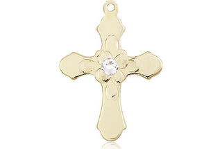 14kt Gold Filled Cross Pendant with a 3mm Crystal Swarovski stone on an 18-inch Gold Filled Light Curb Chain Engraved Catholic Saint Jewelry