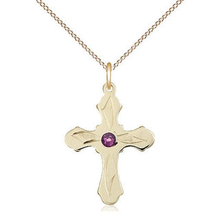 14kt Gold Filled Cross | 3mm Amethyst Swarovski stone | 18-inch Gold Filled Chain | Engravable
