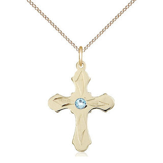 14kt Gold Filled Cross | 3mm Aqua Swarovski stone | 18-inch Gold Filled Chain | Engravable