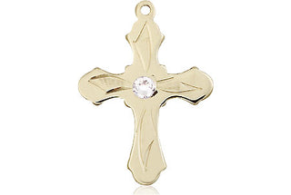 14kt Gold Filled Cross Pendant with a 3mm Crystal Swarovski stone on an 18-inch Gold Filled Light Curb Chain Engraved Catholic Saint Jewelry