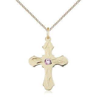 14kt Gold Filled Cross | 3mm Light Amethyst Swarovski stone | 18-inch Gold Filled Chain | Engravable