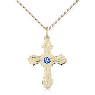 14kt Gold Filled Cross | 3mm Sapphire Swarovski stone | 18-inch Gold Filled Chain | Engravable