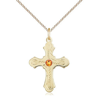 14kt Gold Filled Cross | 3mm Topaz Swarovski stone | 18-inch Gold Filled Chain | Engravable