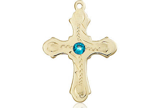 14kt Gold Filled Cross Pendant with a 3mm Zircon Swarovski stone on an 18-inch Gold Filled Light Curb Chain Engraved Catholic Saint Jewelry