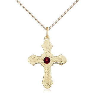 14kt Gold Filled Cross | 3mm Garnet Swarovski stone | 18-inch Gold Filled Chain | Engravable