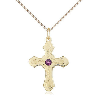 14kt Gold Filled Cross | 3mm Amethyst Swarovski stone | 18-inch Gold Filled Chain | Engravable