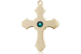 14kt Gold Cross Medal with a 3mm Emerald Swarovski stone