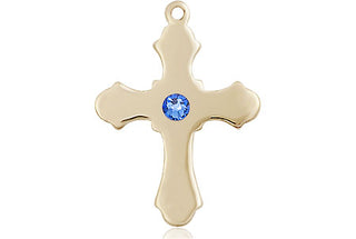 14kt Gold Cross Medal with a 3mm Sapphire Swarovski stone