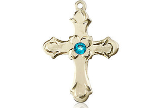 14kt Gold Cross Medal with a 3mm Zircon Swarovski stone Engraved Catholic Saint Jewelry