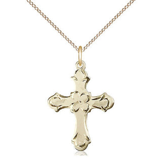 14kt Gold Cross Medal Engraved Catholic Saint Jewelry