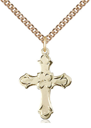 14kt Gold Cross Medal Engraved Catholic Saint Jewelry
