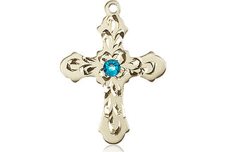 14kt Gold Cross Medal with a 3mm Zircon Swarovski stone Engraved Catholic Saint Jewelry