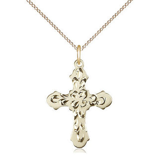 14kt Gold Cross Medal Engraved Catholic Saint Jewelry