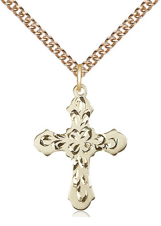 14kt Gold Cross Medal Engraved Catholic Saint Jewelry