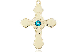 14kt Gold Cross Medal with a 3mm Zircon Swarovski stone Engraved Catholic Saint Jewelry
