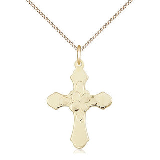 14kt Gold Cross Medal Engraved Catholic Saint Jewelry