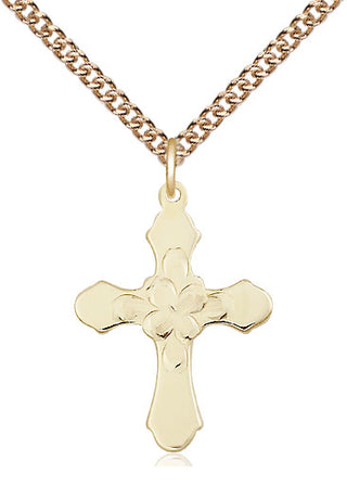 14kt Gold Cross Medal Engraved Catholic Saint Jewelry