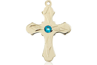 14kt Gold Cross Medal with a 3mm Zircon Swarovski stone Engraved Catholic Saint Jewelry