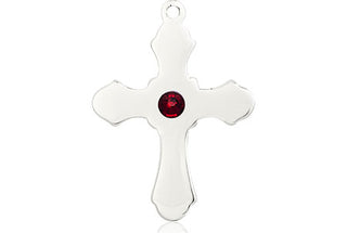 Sterling Silver Cross Pendant with a 3mm Garnet Swarovski stone on an 18-inch Sterling Silver Light Curb Chain