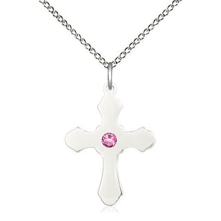 Sterling Silver Cross Pendant with 3mm Rose Swarovski stone Necklace