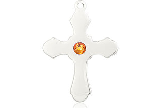 Sterling Silver Cross Pendant with a 3mm Topaz Swarovski stone on an 18-inch Sterling Silver Light Curb Chain