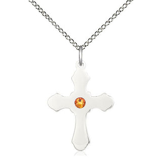 Sterling Silver Cross Pendant with 3mm Topaz Swarovski stone Necklace