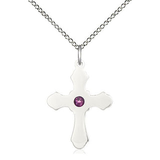 Sterling Silver Cross Pendant with 3mm Amethyst Swarovski stone Necklace