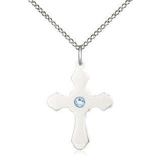 Sterling Silver Cross Pendant with 3mm Aqua Swarovski stone Necklace