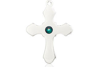 Sterling Silver Cross Pendant with a 3mm Emerald Swarovski stone on an 18-inch Sterling Silver Light Curb Chain