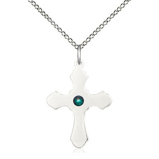 Sterling Silver Cross Pendant with 3mm Emerald Swarovski stone Necklace