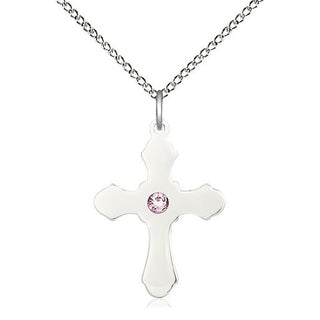 Sterling Silver Cross Pendant with 3mm Light Amethyst Swarovski stone Necklace