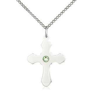 Sterling Silver Cross Pendant with 3mm Peridot Swarovski stone Necklace