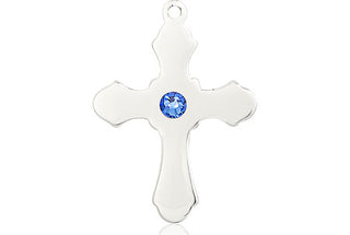 Sterling Silver Cross Pendant with a 3mm Sapphire Swarovski stone on an 18-inch Sterling Silver Light Curb Chain